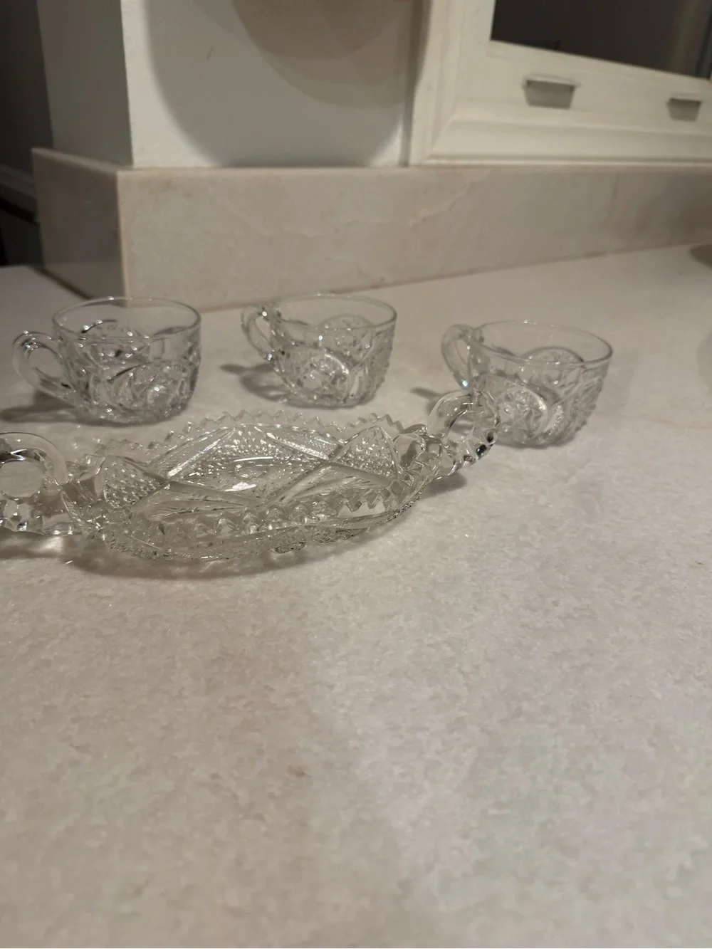 Vintage Clear Pressed Glass Tea Cup and Tray Set